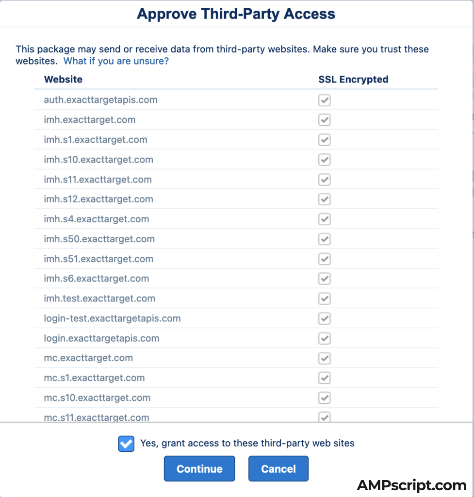 Grant access to Salesforce Marketing Cloud Connector ExactTarget