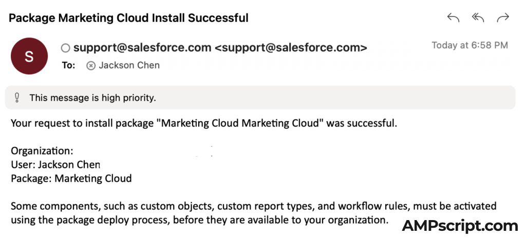 Salesforce Marketing Cloud Connector Package Install Successful